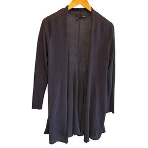 Eileen Fisher Gray Long Length Open Front Linen Blend Cardigan - size Small